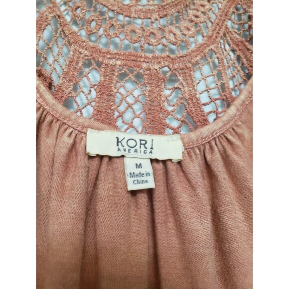 Kori America Womens Sz M Kimono Duster Orange Short Sleeve Open Front Lace Back - Picture 5 of 6